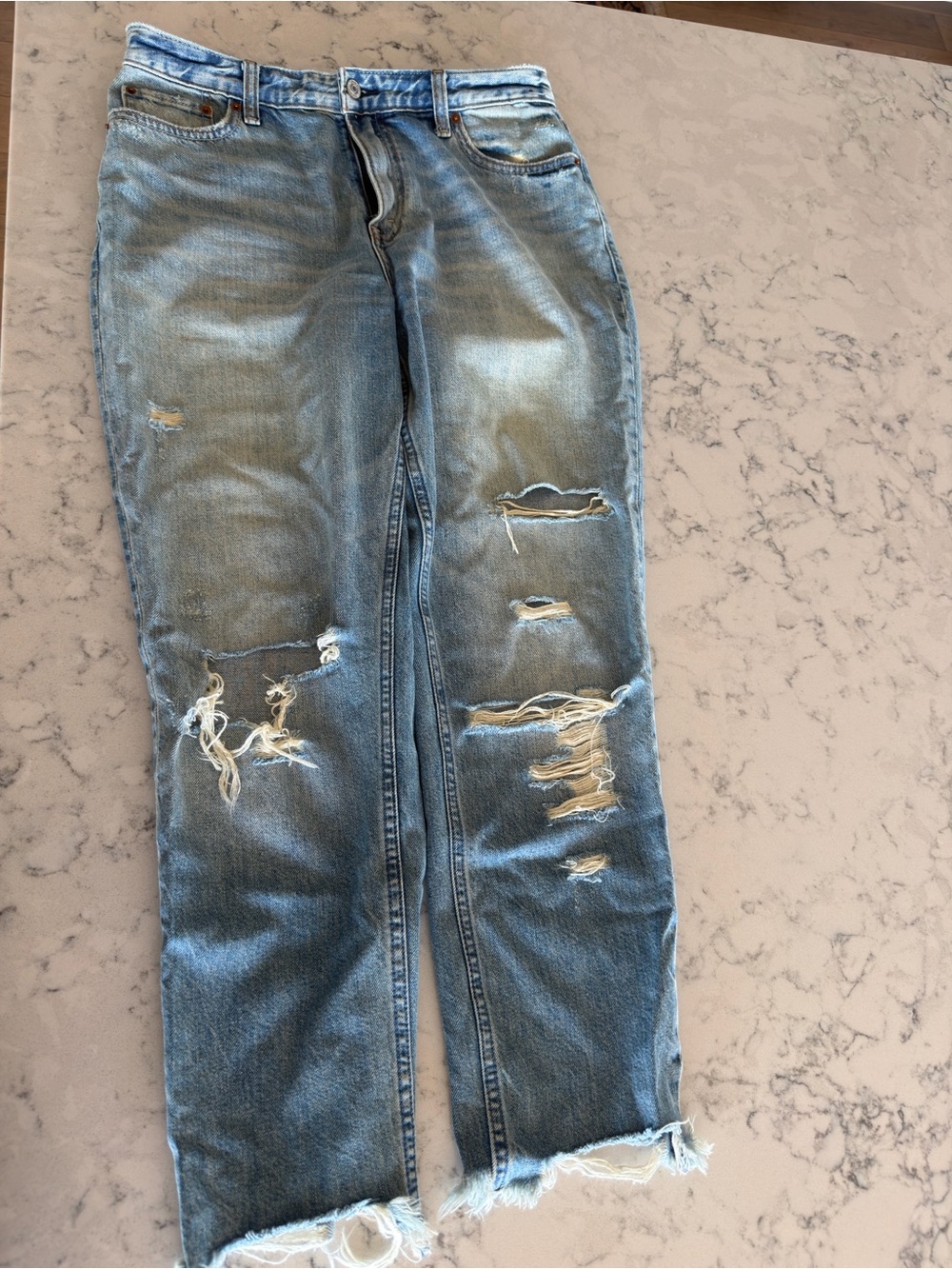 Abercrombie & Fitch Light Blue Distressed Straight-Leg Jeans